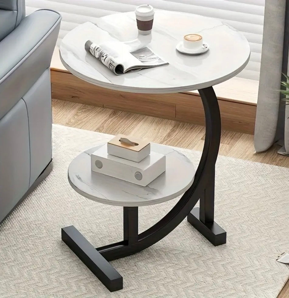 Modern Minimalist Wood Side Table with Marble Top