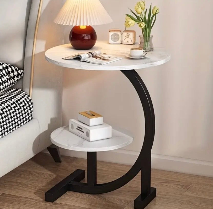 Modern Minimalist Wood Side Table with Marble Top