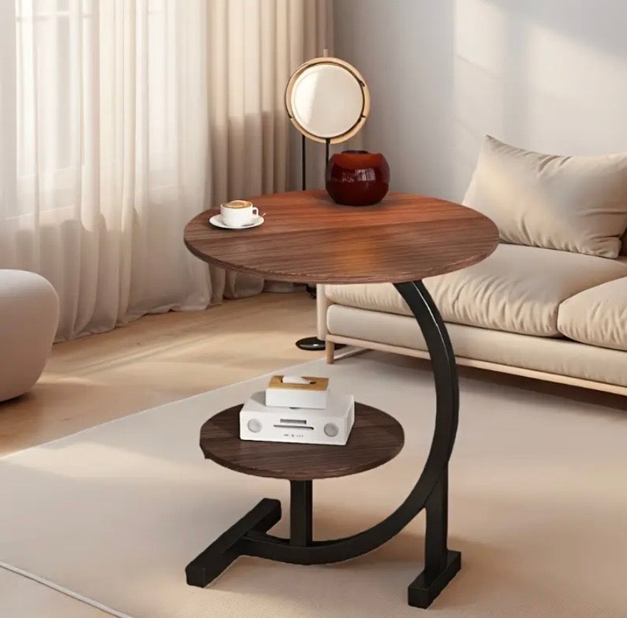 Modern Minimalist Wood Side Table with Marble Top