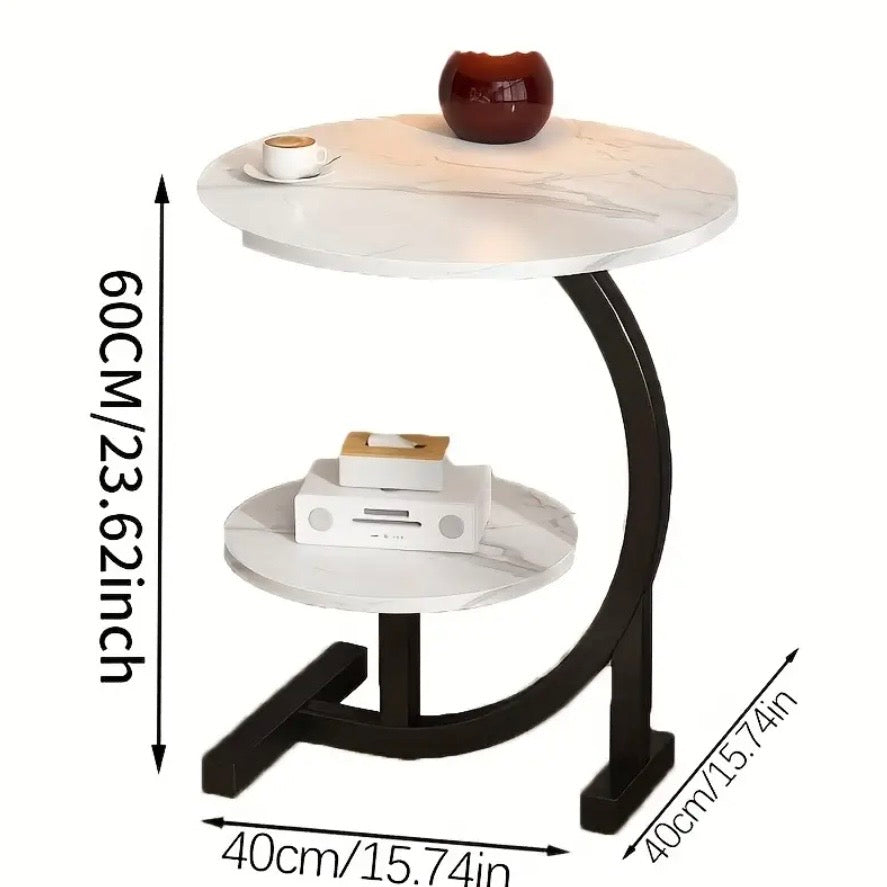 Modern Minimalist Wood Side Table with Marble Top