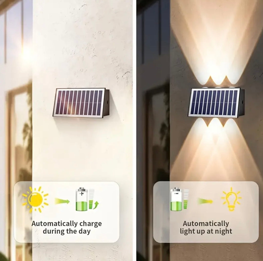 Solar Fence Lights Outdoor 6-Pack - Waterproof LED Deck & Wall Lights with Adjustable Brightness