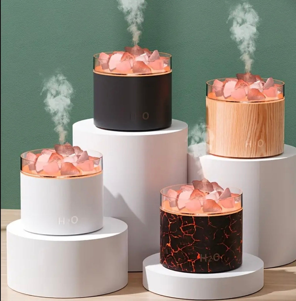 Salt Stone Humidifier with Flame Effect - Aromatherapy Diffuser with Night Light & Sound