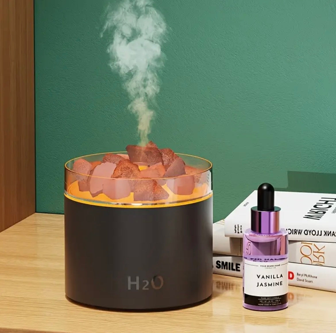 Salt Stone Humidifier with Flame Effect - Aromatherapy Diffuser with Night Light & Sound