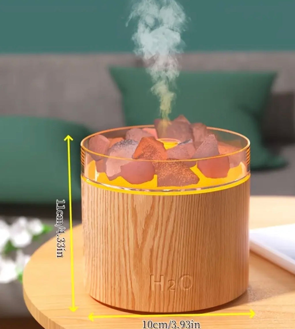 Salt Stone Humidifier with Flame Effect - Aromatherapy Diffuser with Night Light & Sound