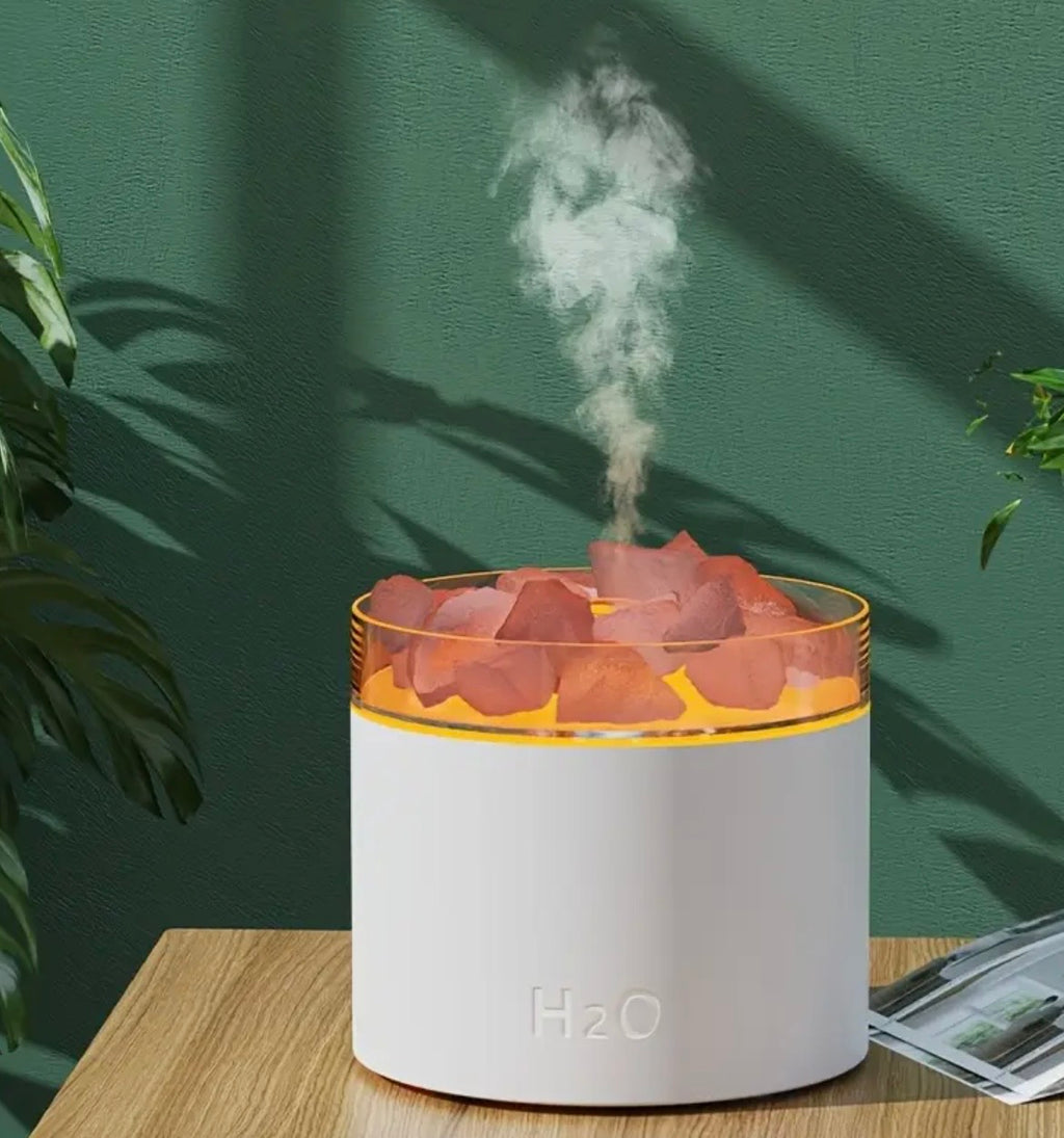 Salt Stone Humidifier with Flame Effect - Aromatherapy Diffuser with Night Light & Sound