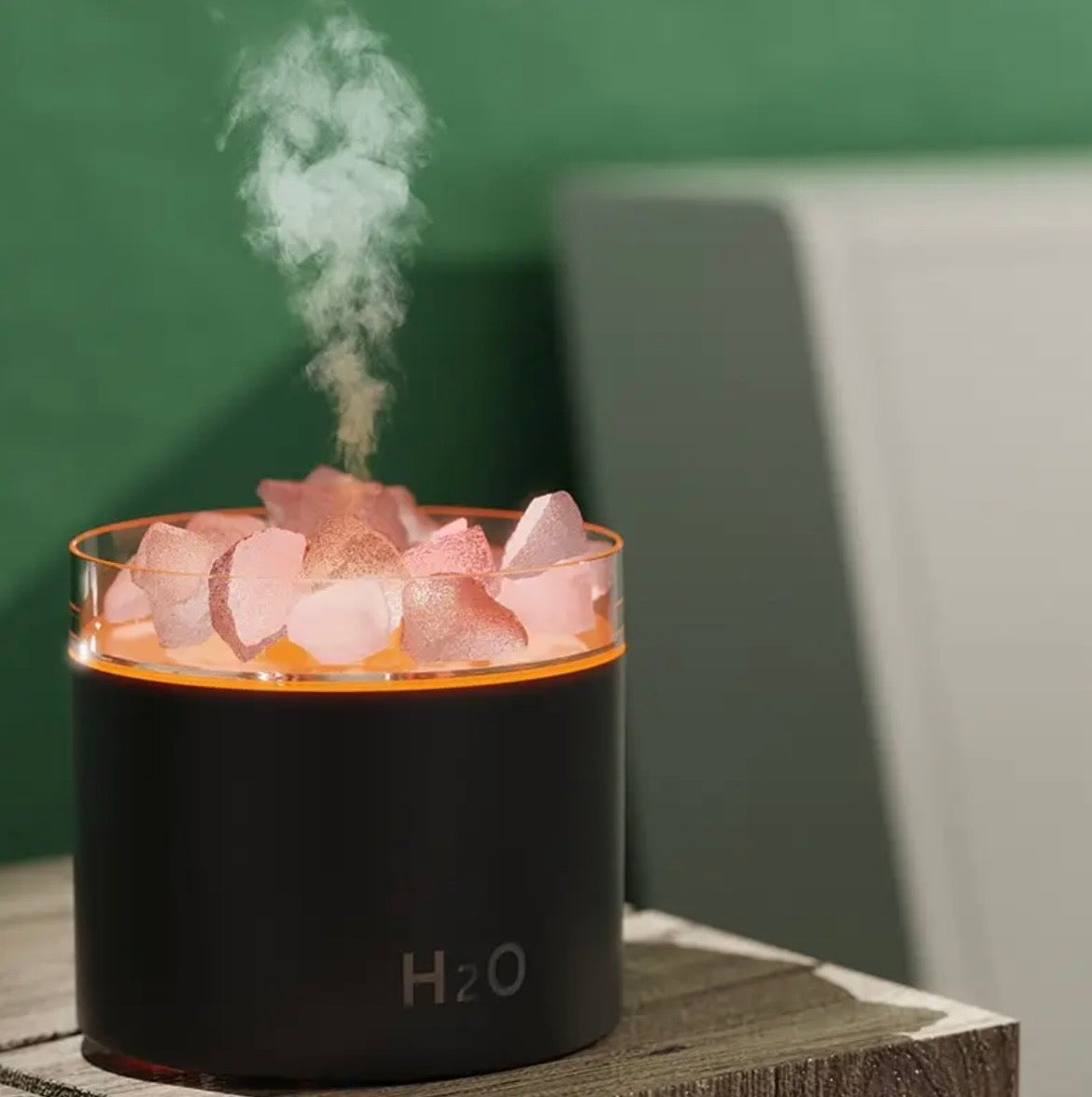 Salt Stone Humidifier with Flame Effect - Aromatherapy Diffuser with Night Light & Sound
