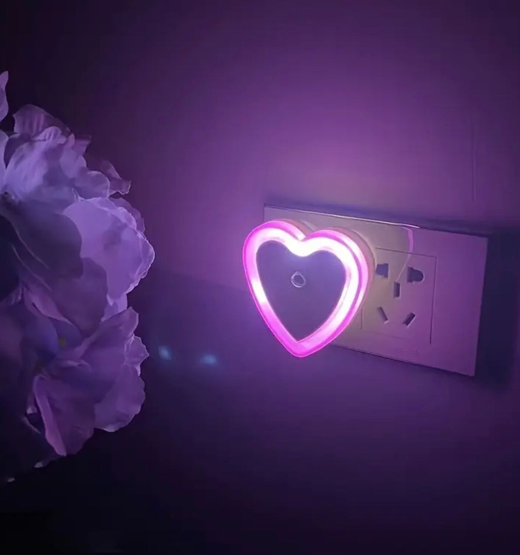 Heart-Shaped LED Night Light with Dusk to Dawn Sensor - Plug-In Wall Light with Adjustable Brightness
