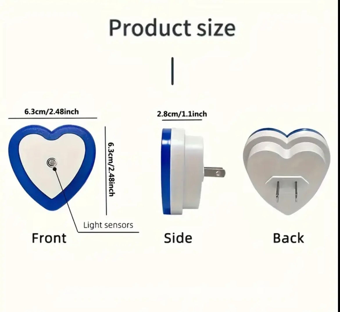 Heart-Shaped LED Night Light with Dusk to Dawn Sensor - Plug-In Wall Light with Adjustable Brightness