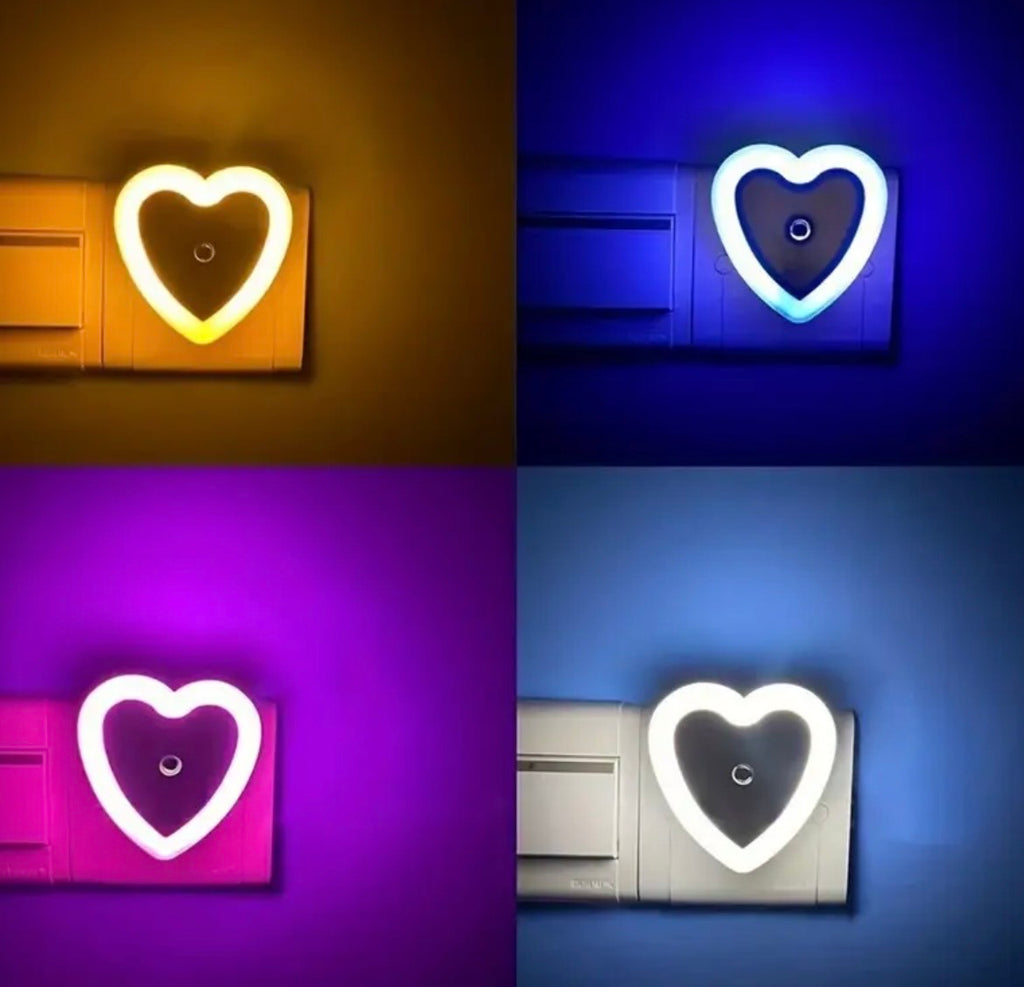 Heart-Shaped LED Night Light with Dusk to Dawn Sensor - Plug-In Wall Light with Adjustable Brightness