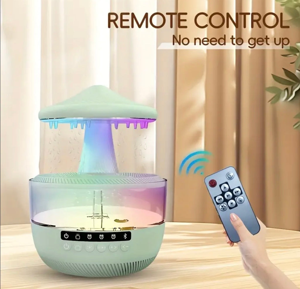 Bluetooth Raindrop Humidifier with LED Lights - 11.83oz Essential Oil Diffuser & Music Speaker