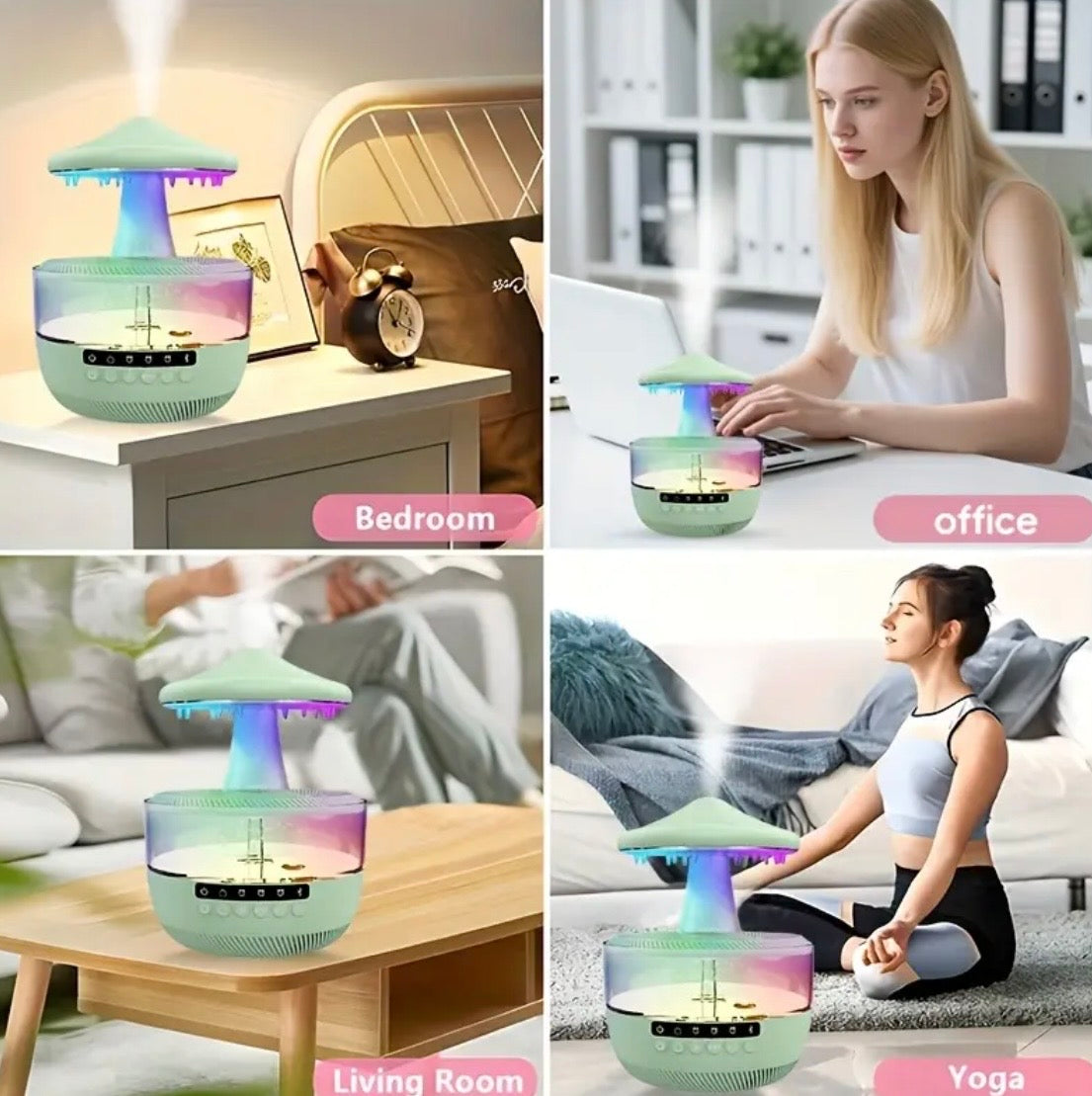 Bluetooth Raindrop Humidifier with LED Lights - 11.83oz Essential Oil Diffuser & Music Speaker