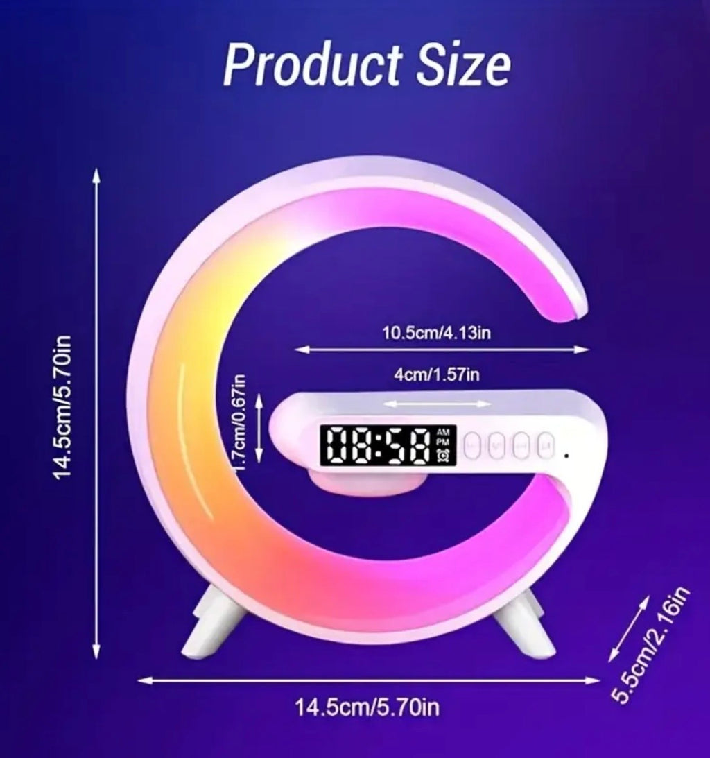 Wireless Charging Night Light with Bluetooth Speaker & Alarm - RGB Bedside Lamp with Sunrise Simulation