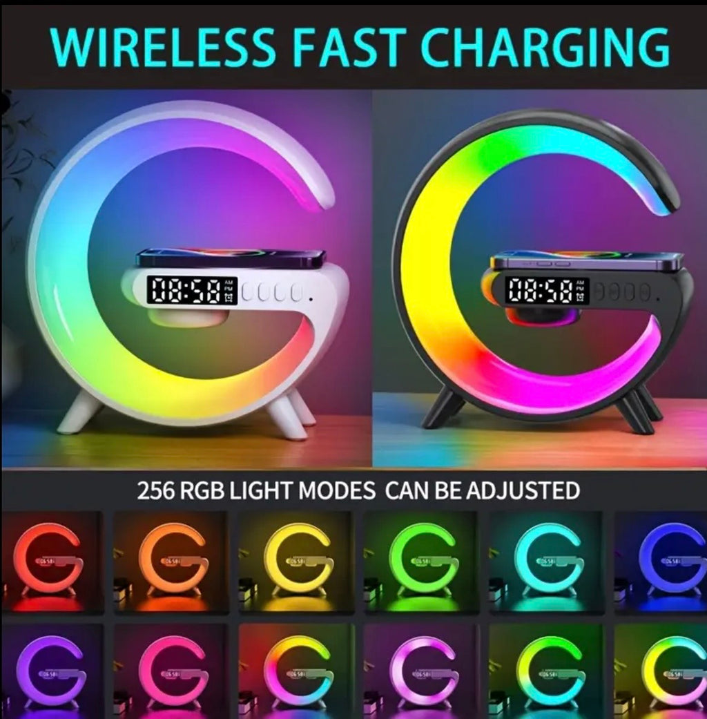 Wireless Charging Night Light with Bluetooth Speaker & Alarm - RGB Bedside Lamp with Sunrise Simulation