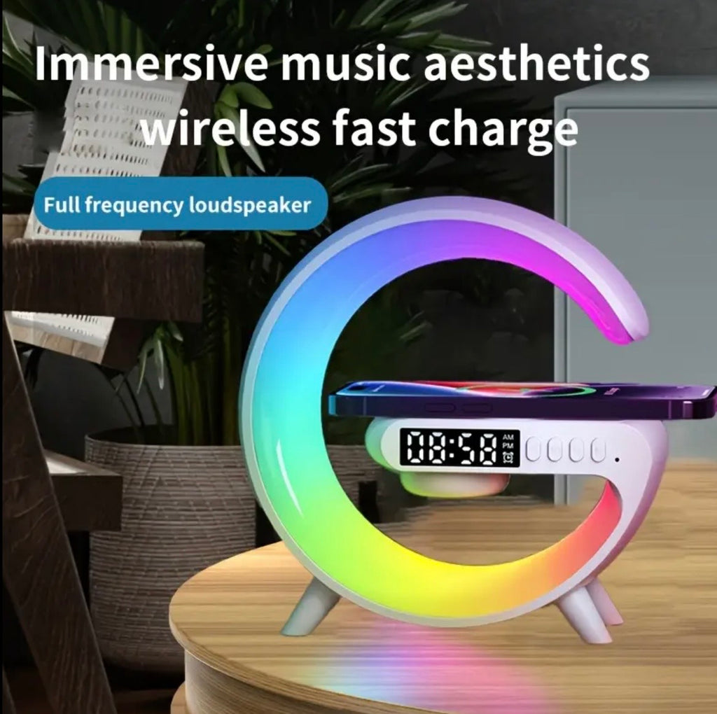 Wireless Charging Night Light with Bluetooth Speaker & Alarm - RGB Bedside Lamp with Sunrise Simulation