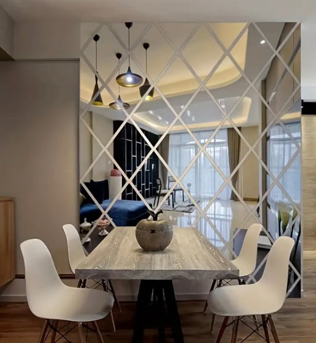 3D Diamond Acrylic Mirror Wall Decals - 17/32/58 Piece Sets for Bedroom & Living Room