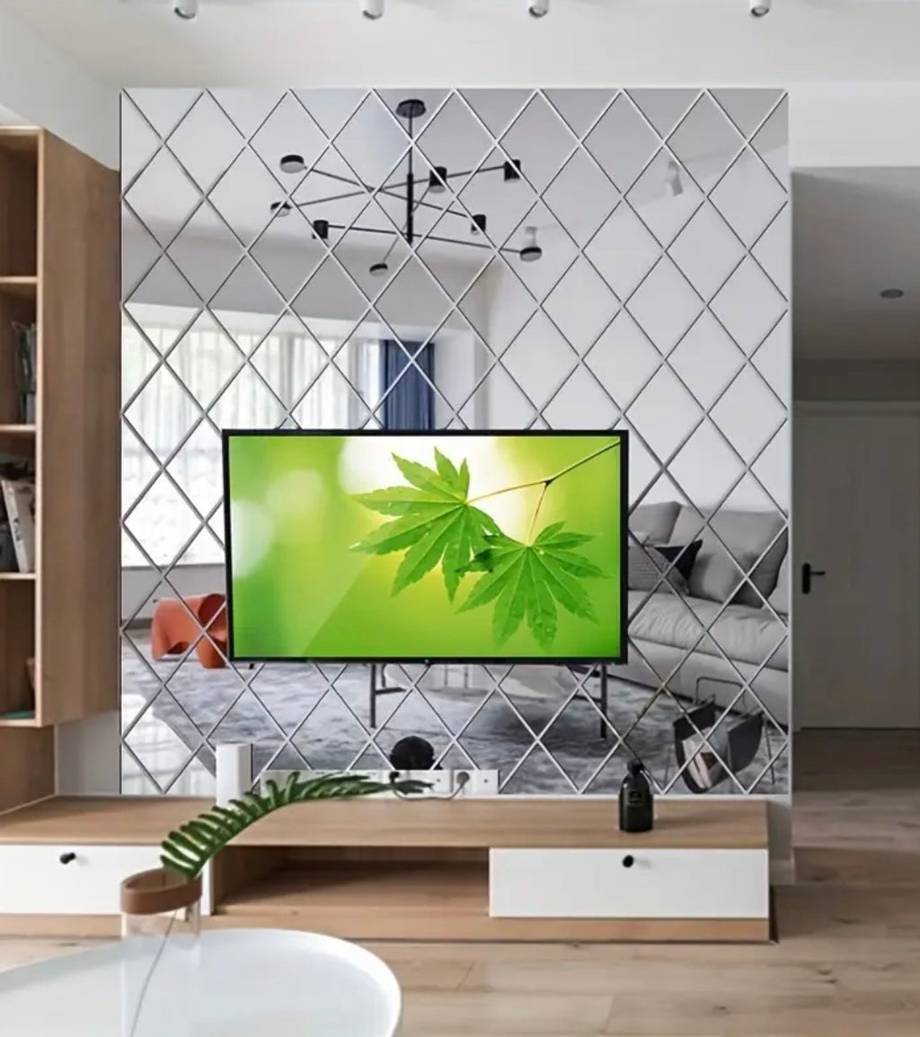 3D Diamond Acrylic Mirror Wall Decals - 17/32/58 Piece Sets for Bedroom & Living Room