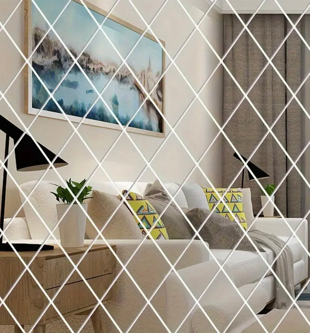 3D Diamond Acrylic Mirror Wall Decals - 17/32/58 Piece Sets for Bedroom & Living Room