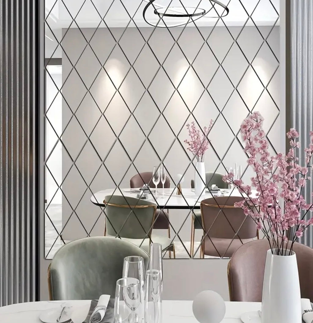 3D Diamond Acrylic Mirror Wall Decals - 17/32/58 Piece Sets for Bedroom & Living Room