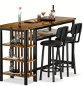 3-Piece Bar Table Set - Modern Faux Marble Pub Table with 2 Stools & Storage Shelves