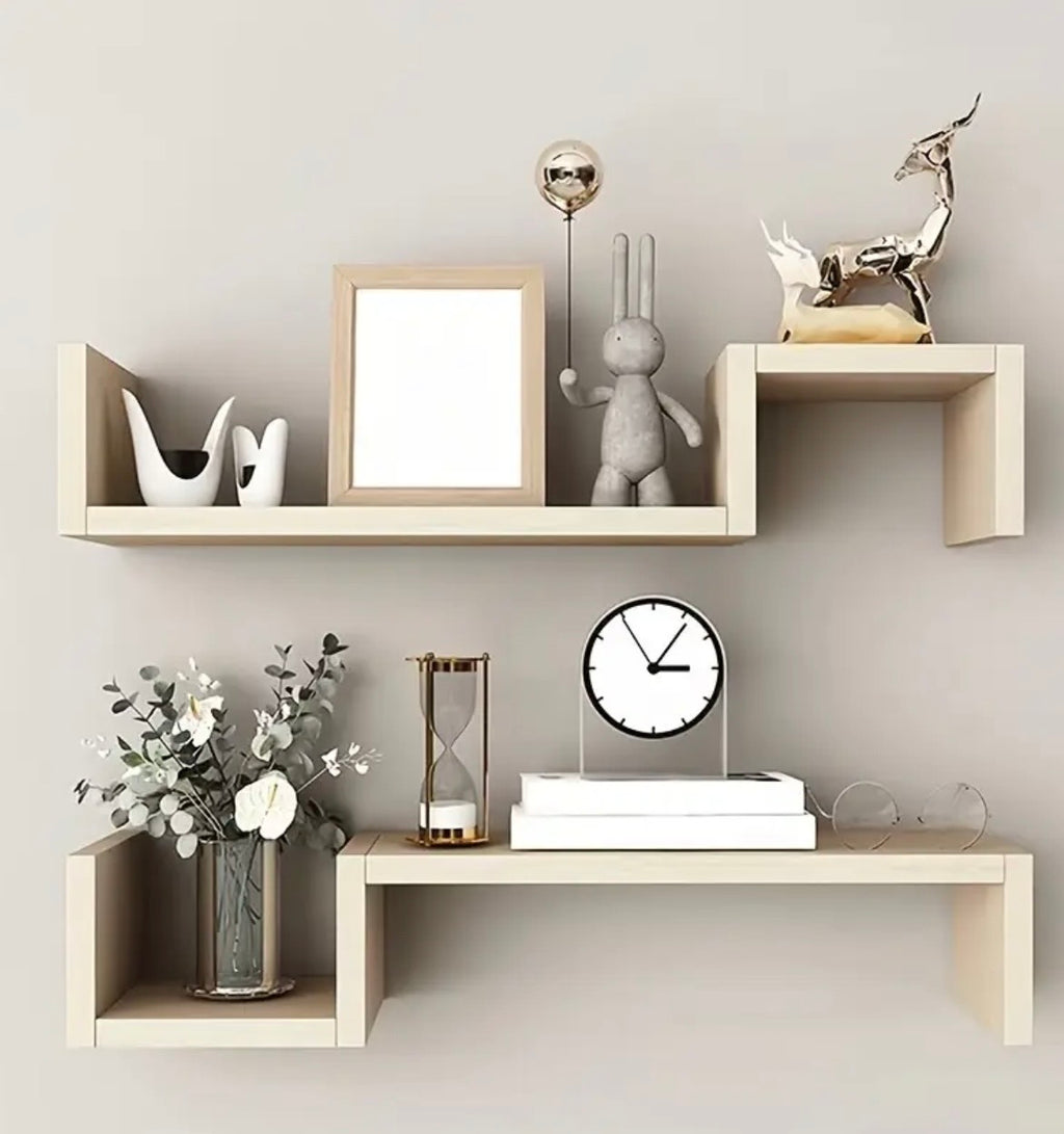 2-Piece Floating Wall Shelves Set - 22.8" Decorative Suspension Shelves for Living Room & Bedroom