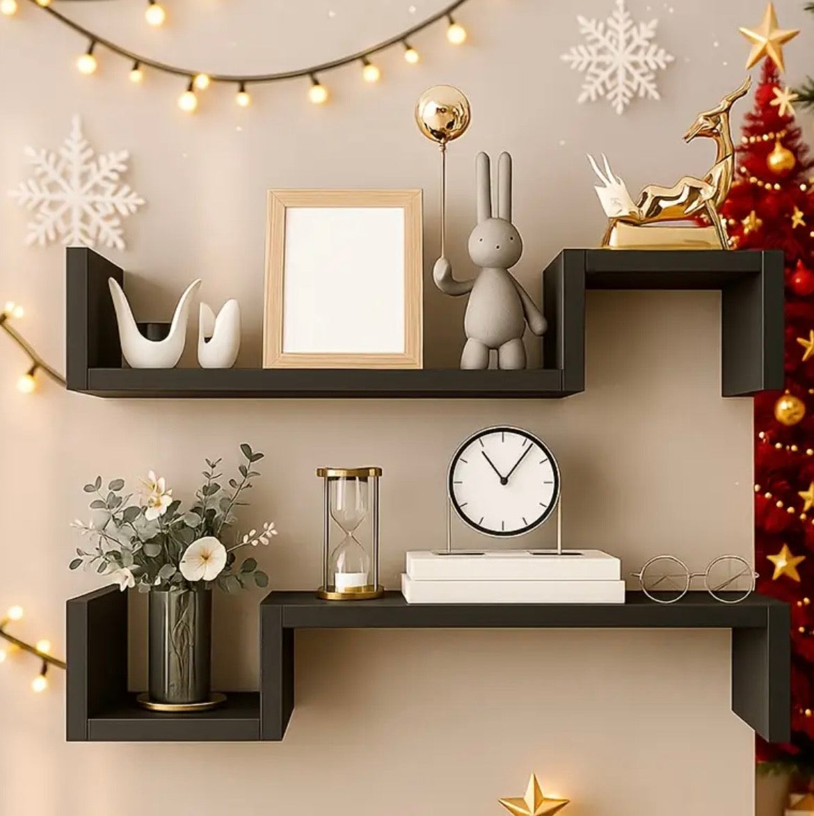 2-Piece Floating Wall Shelves Set - 22.8" Decorative Suspension Shelves for Living Room & Bedroom