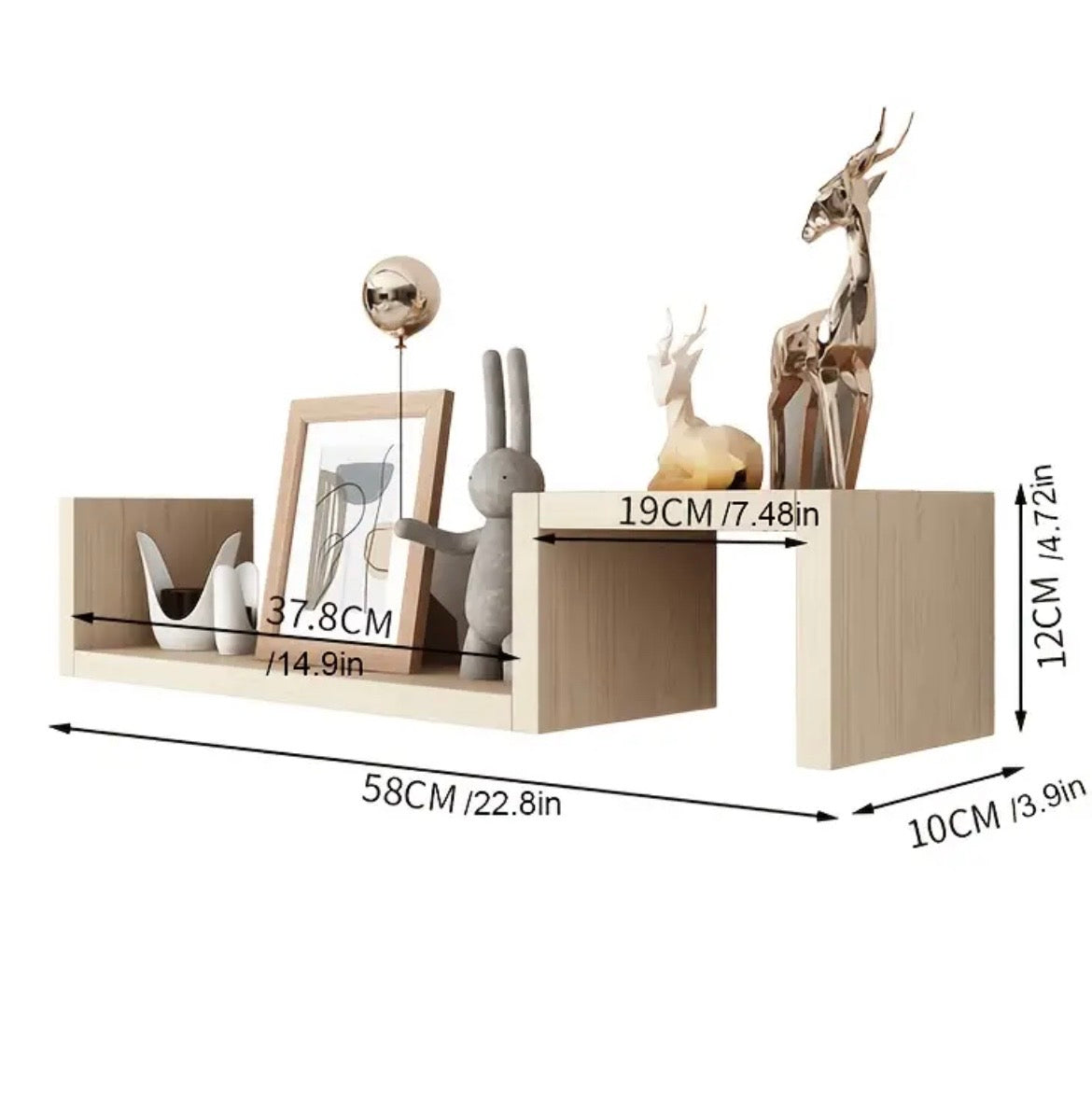 2-Piece Floating Wall Shelves Set - 22.8" Decorative Suspension Shelves for Living Room & Bedroom