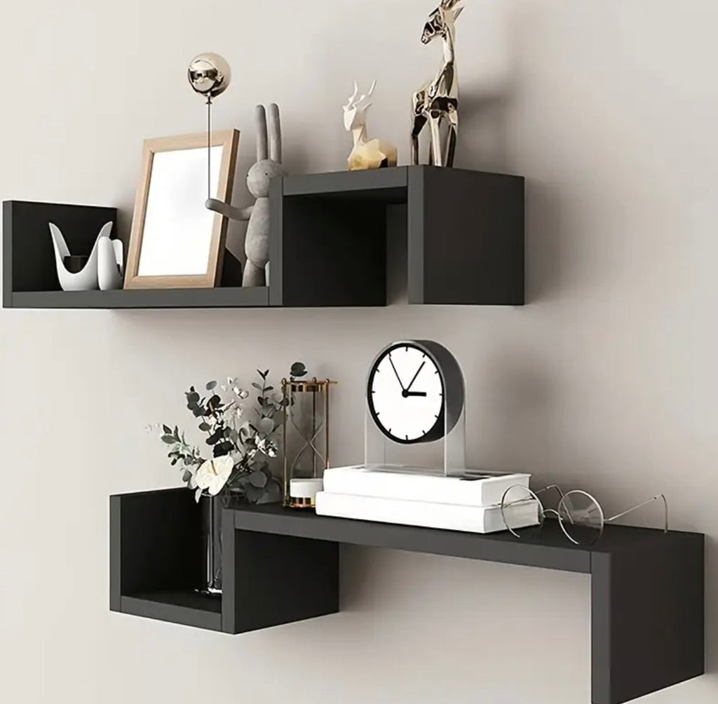 2-Piece Floating Wall Shelves Set - 22.8" Decorative Suspension Shelves for Living Room & Bedroom