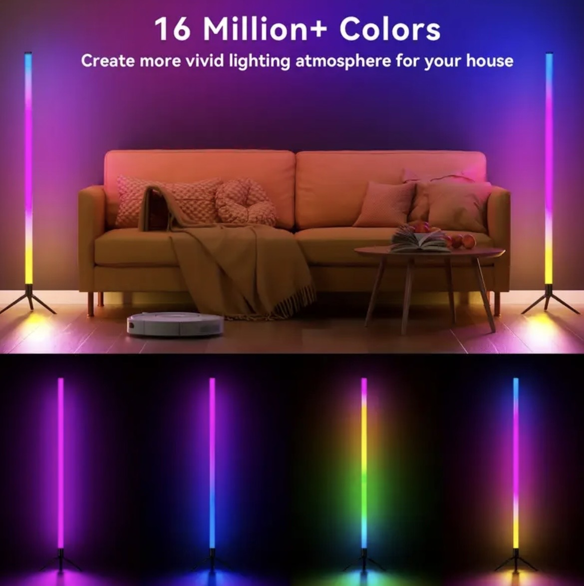 RGB Color Changing Corner Floor Lamp - Smart LED with App Control, Music Sync & 16M Colors