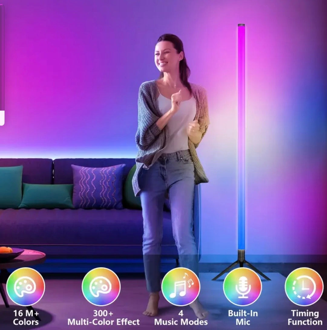 RGB Color Changing Corner Floor Lamp - Smart LED with App Control, Music Sync & 16M Colors