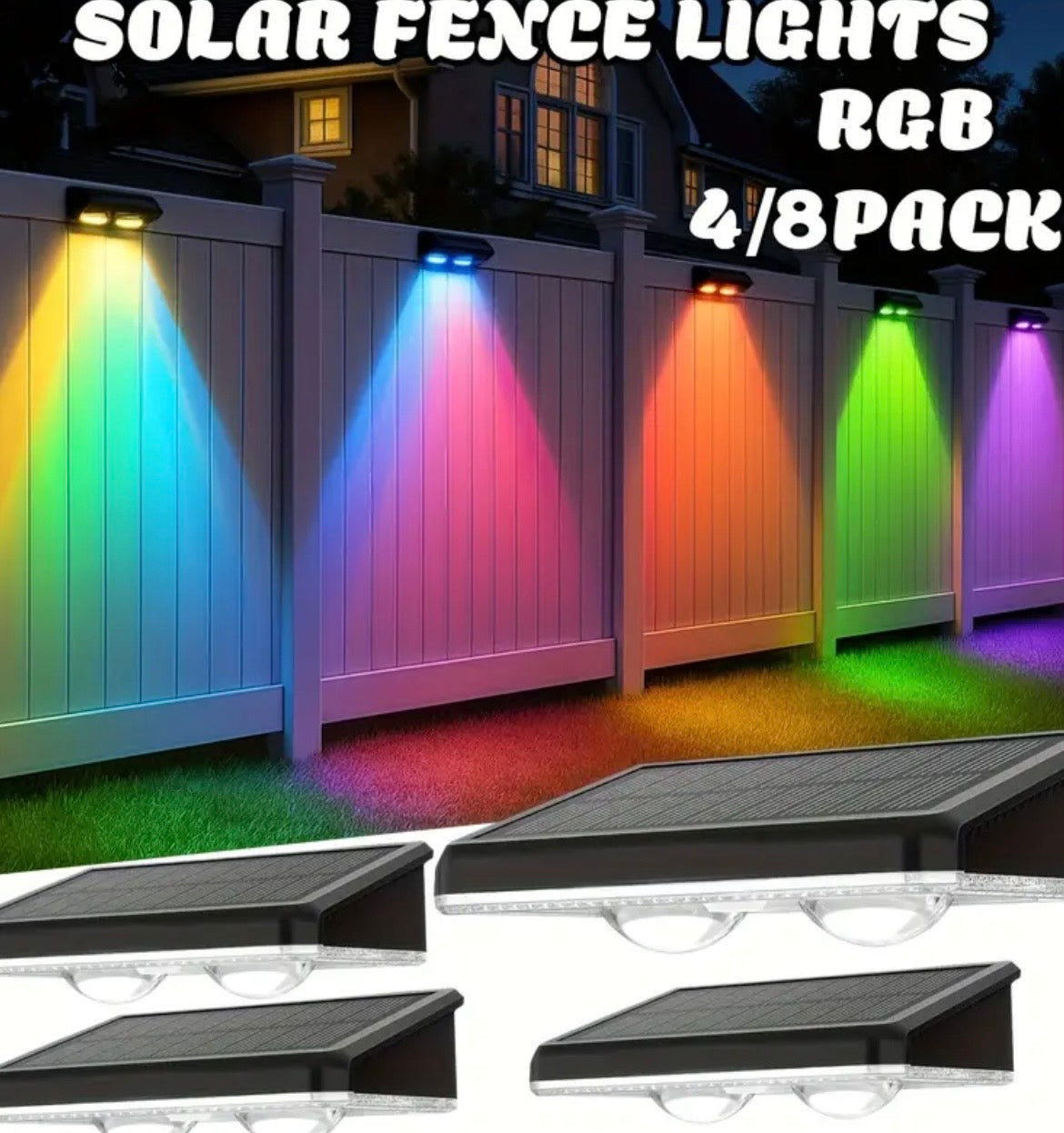 Solar Fence Lights Outdoor 4-Pack - Colorful LED Deck & Patio Lights with 9 Color Modes