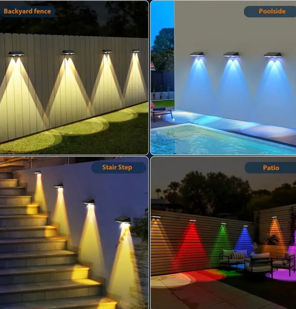 Solar Fence Lights Outdoor 4-Pack - Colorful LED Deck & Patio Lights with 9 Color Modes