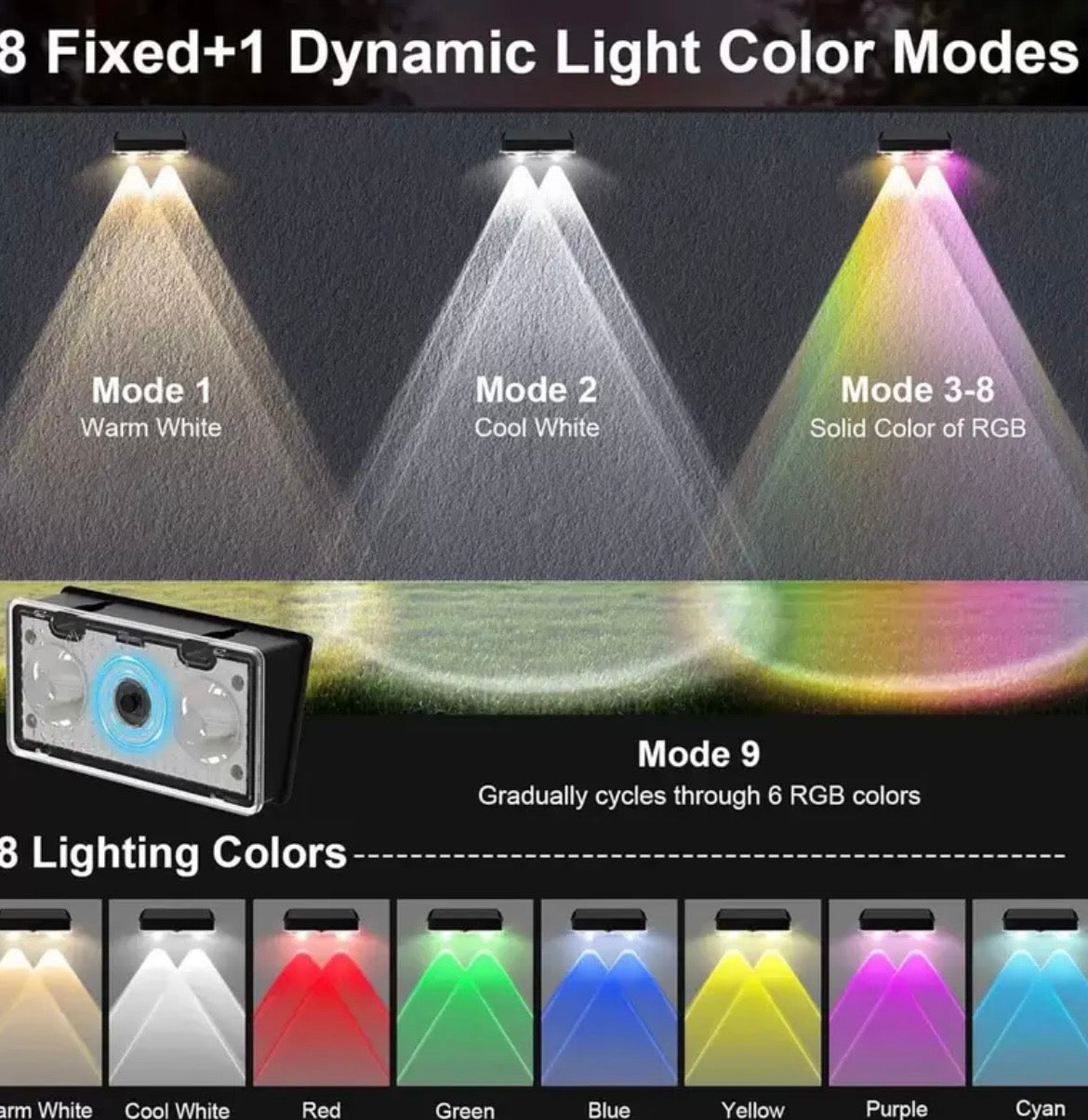 Solar Fence Lights Outdoor 4-Pack - Colorful LED Deck & Patio Lights with 9 Color Modes