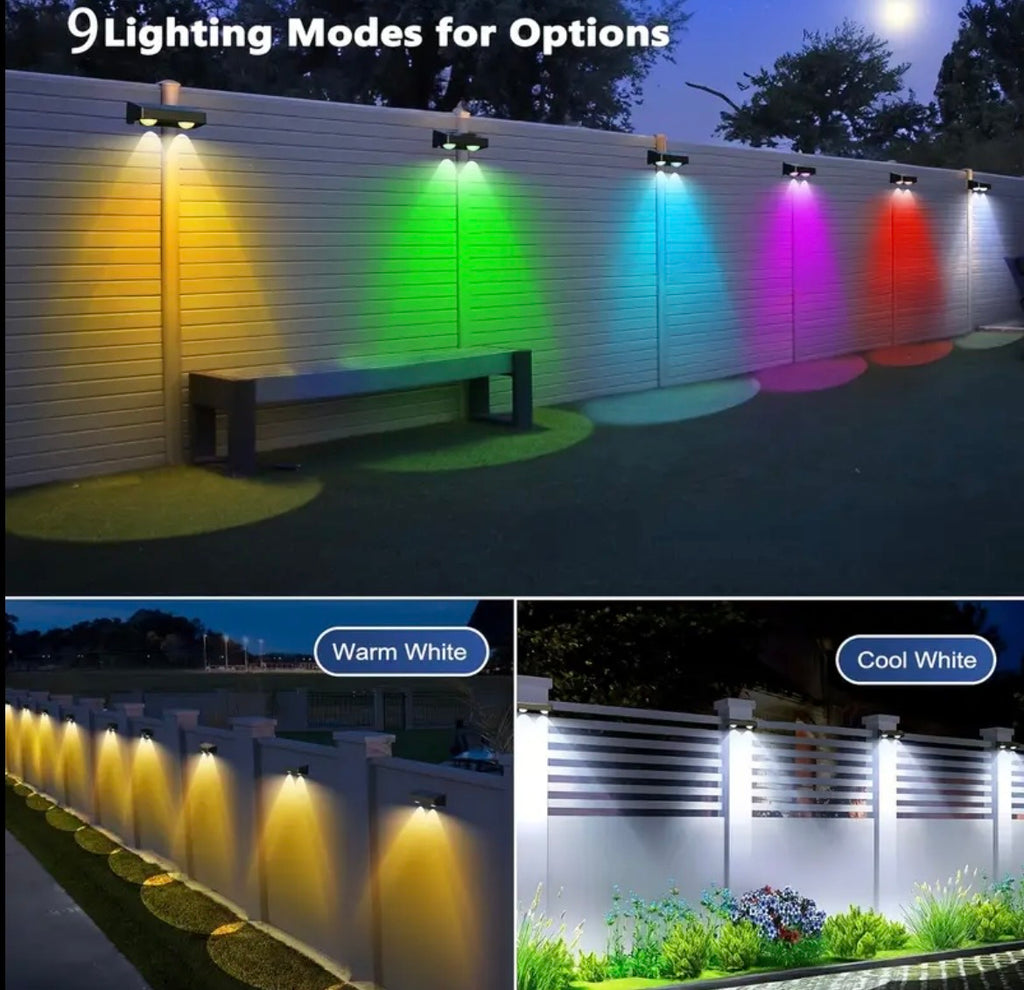 Solar Fence Lights Outdoor 4-Pack - Colorful LED Deck & Patio Lights with 9 Color Modes