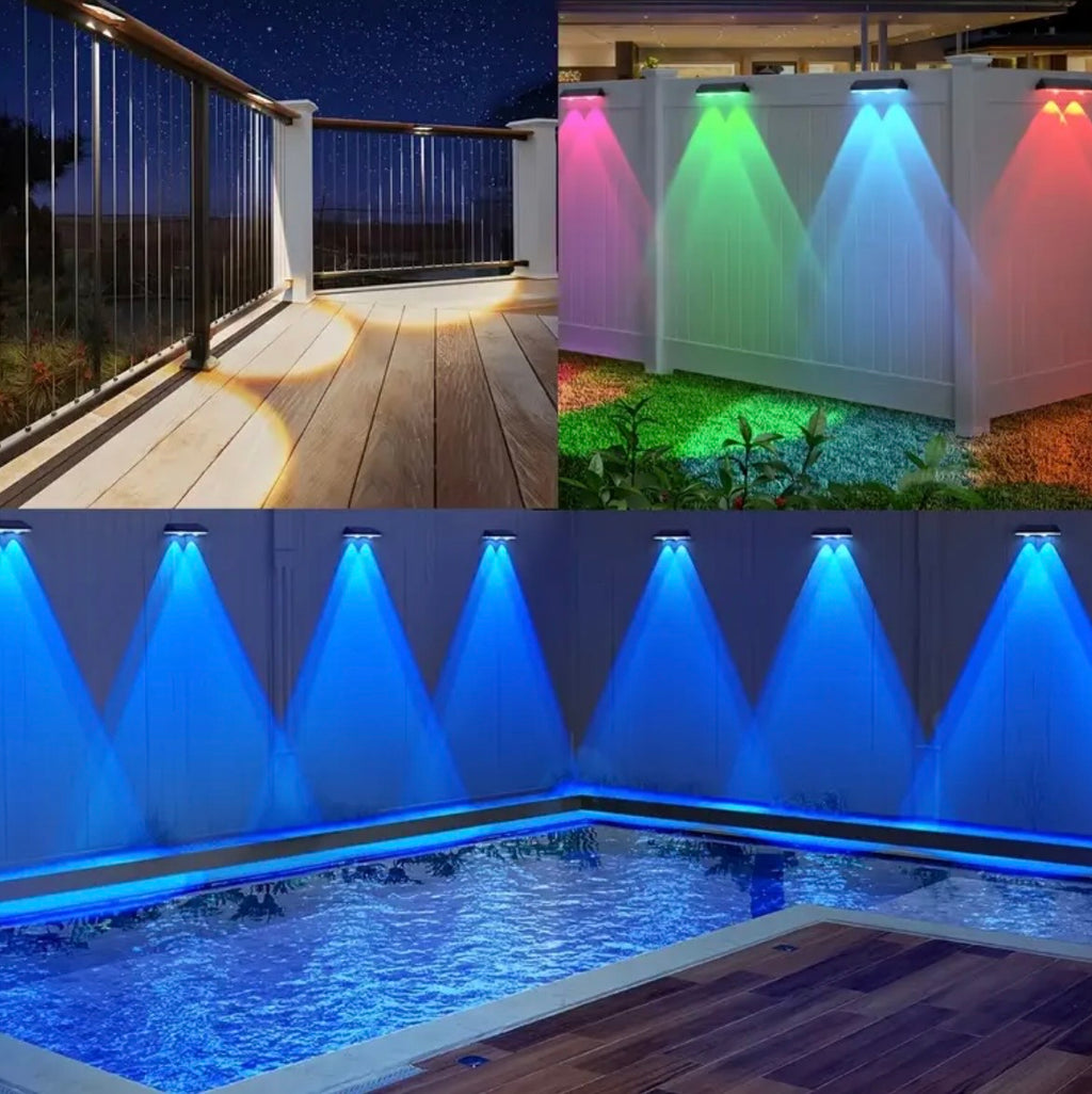 Solar Fence Lights Outdoor 4-Pack - Colorful LED Deck & Patio Lights with 9 Color Modes