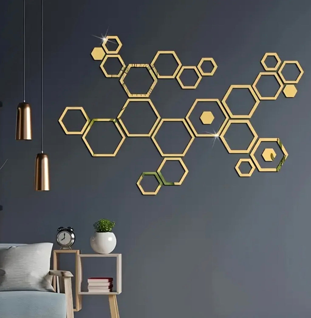 Hexagon Mirror Wall Decals - 24-Piece 3D Acrylic Self-Adhesive Stickers for Bedroom, Living Room & Home Decor