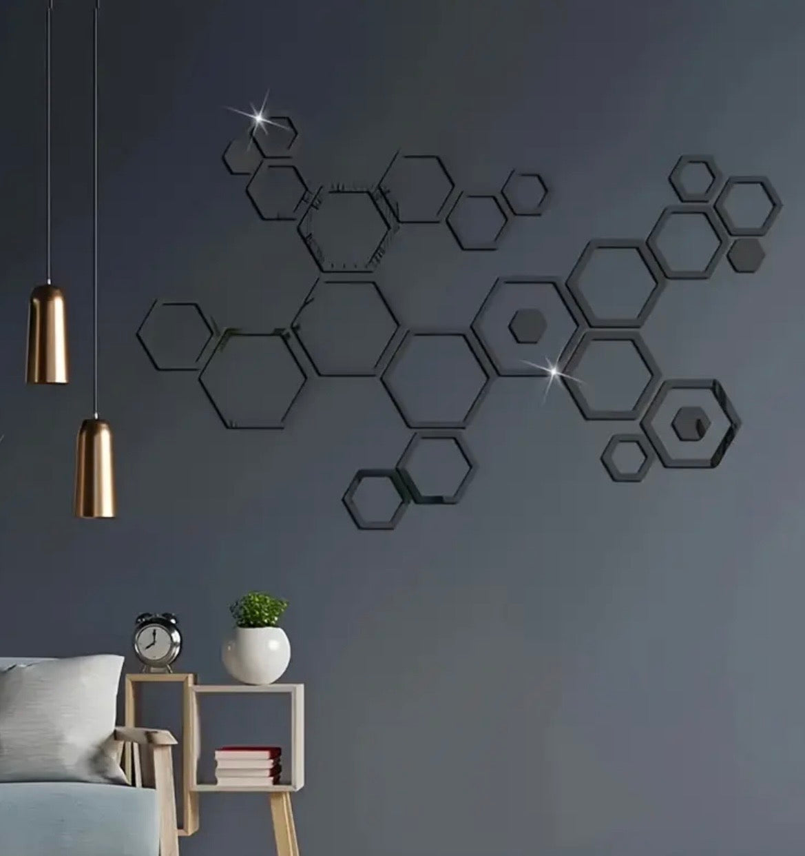 Hexagon Mirror Wall Decals - 24-Piece 3D Acrylic Self-Adhesive Stickers for Bedroom, Living Room & Home Decor