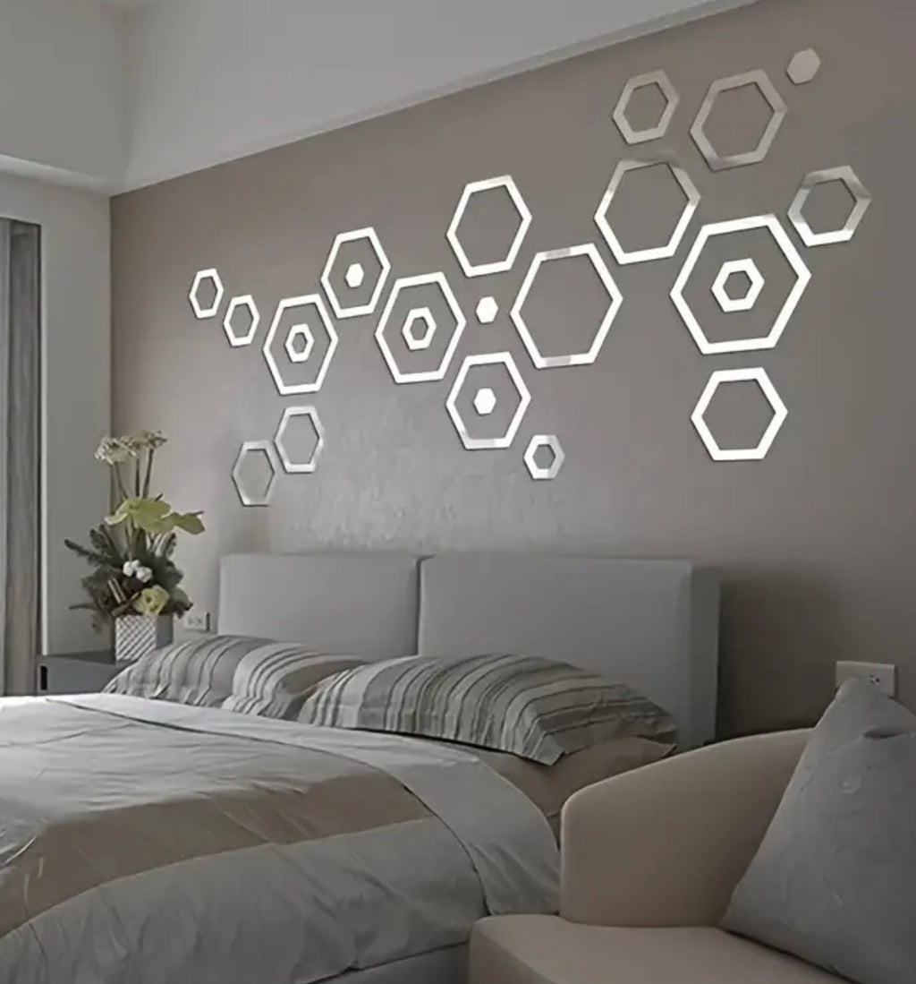 Hexagon Mirror Wall Decals - 24-Piece 3D Acrylic Self-Adhesive Stickers for Bedroom, Living Room & Home Decor