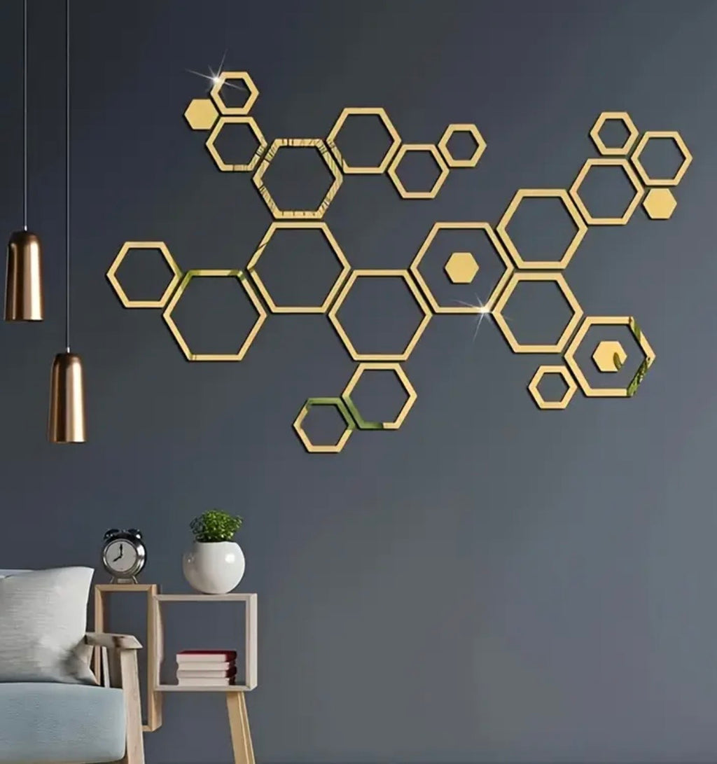 Hexagon Mirror Wall Decals - 24-Piece 3D Acrylic Self-Adhesive Stickers for Bedroom, Living Room & Home Decor