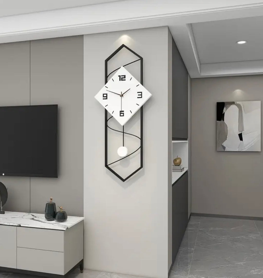 Large Decorative Wall Clock with Pendulum - 27.5" Silent Quartz Clock for Living Room, Kitchen & Office | Modern Design