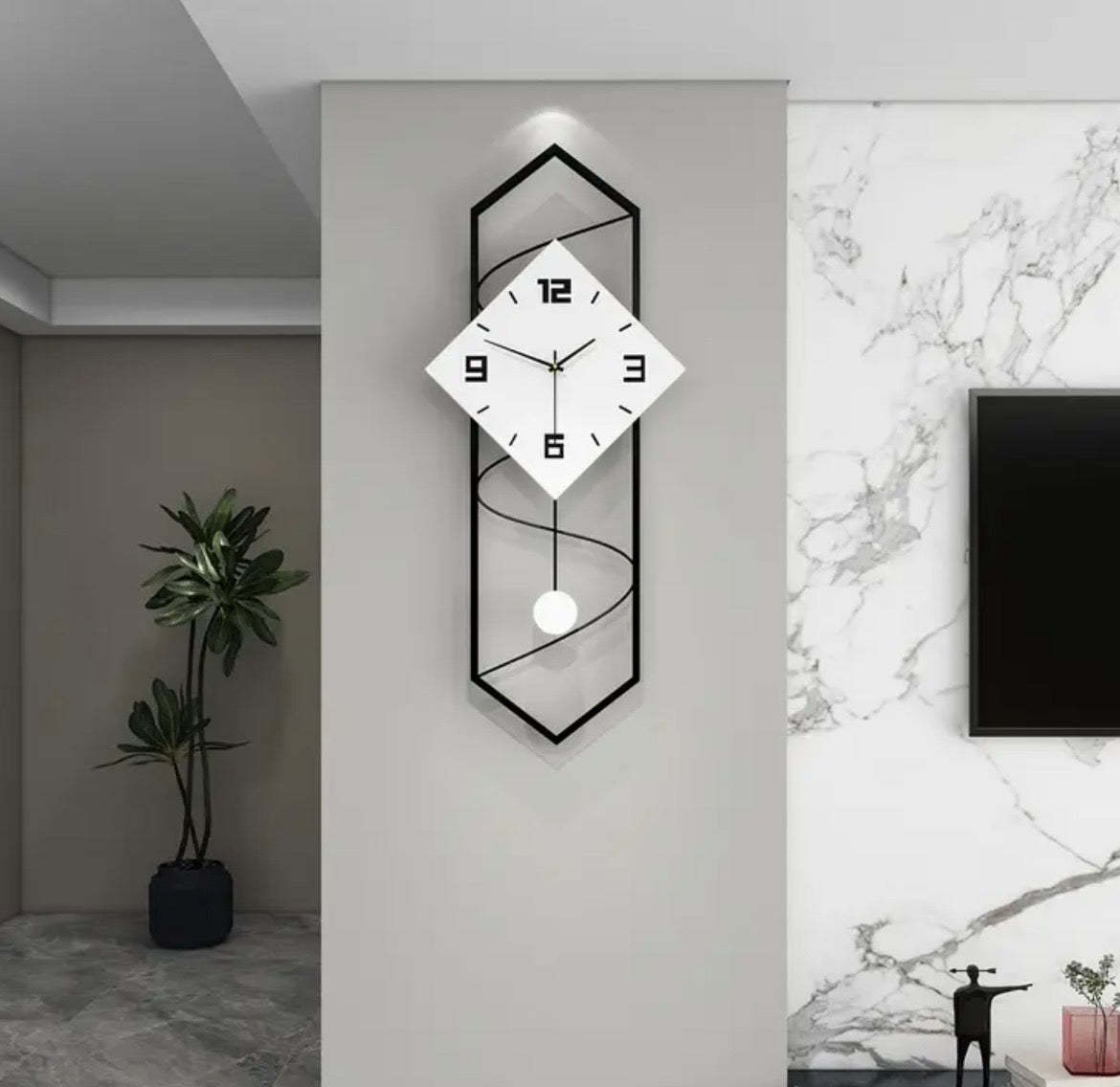 Large Decorative Wall Clock with Pendulum - 27.5" Silent Quartz Clock for Living Room, Kitchen & Office | Modern Design