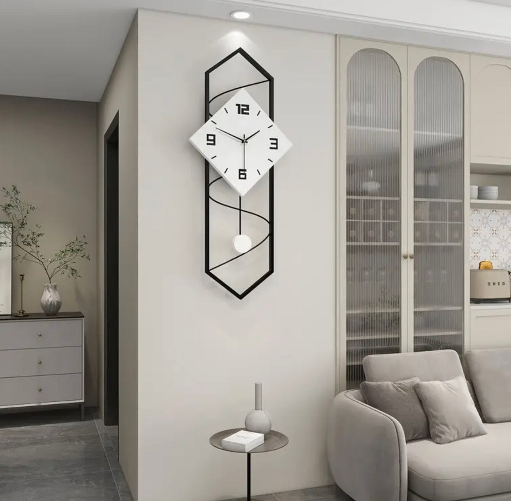 Large Decorative Wall Clock with Pendulum - 27.5" Silent Quartz Clock for Living Room, Kitchen & Office | Modern Design