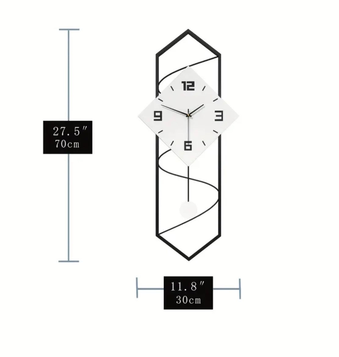 Large Decorative Wall Clock with Pendulum - 27.5" Silent Quartz Clock for Living Room, Kitchen & Office | Modern Design