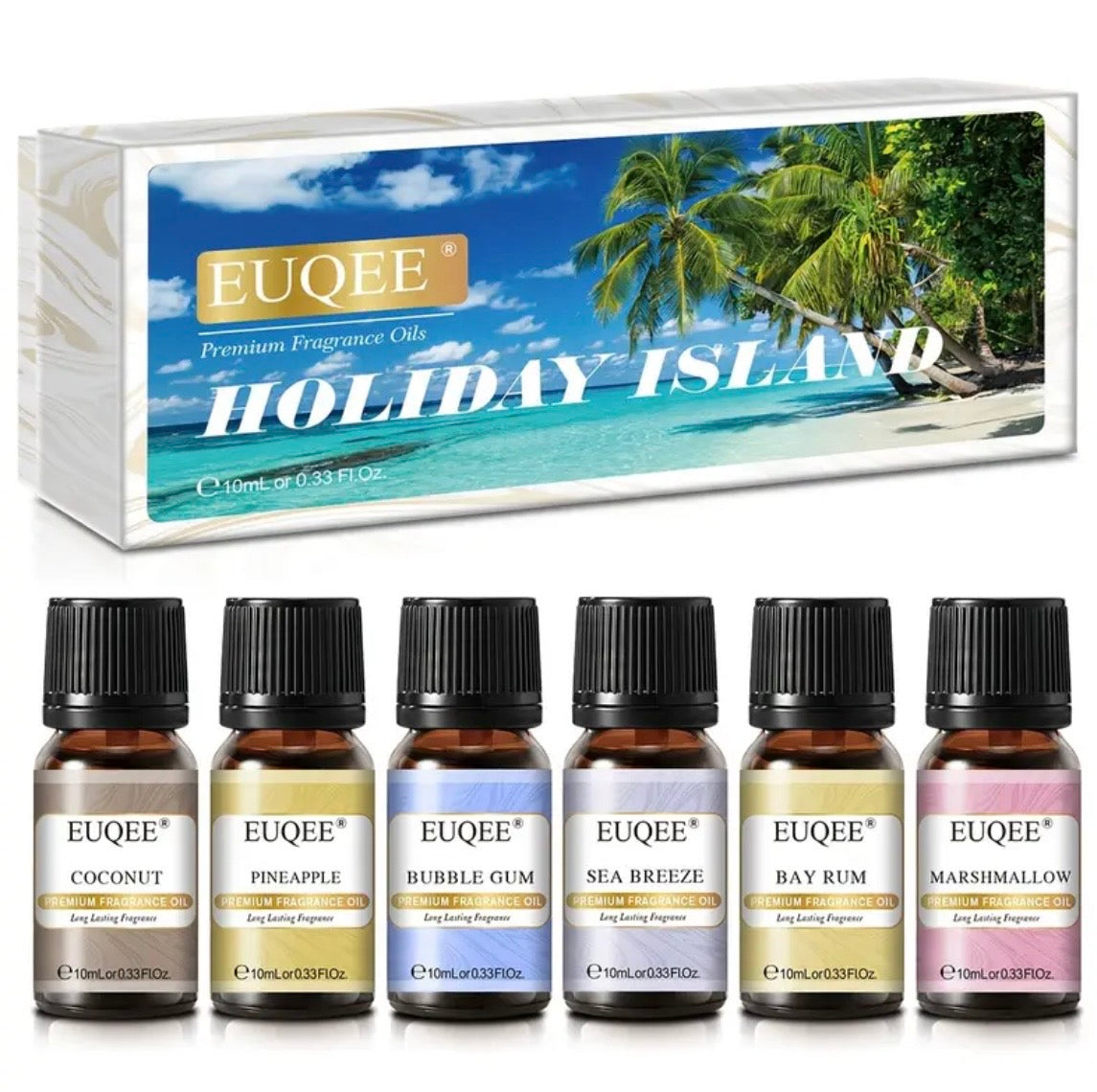 Holiday Island Fragrance Oil Set - 6 Tropical Scents (2oz Each) | Coconut, Pineapple & Beach-Inspired Aromatherapy Oils