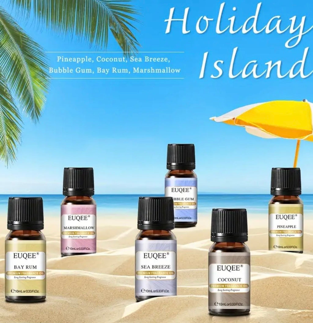 Holiday Island Fragrance Oil Set - 6 Tropical Scents (2oz Each) | Coconut, Pineapple & Beach-Inspired Aromatherapy Oils