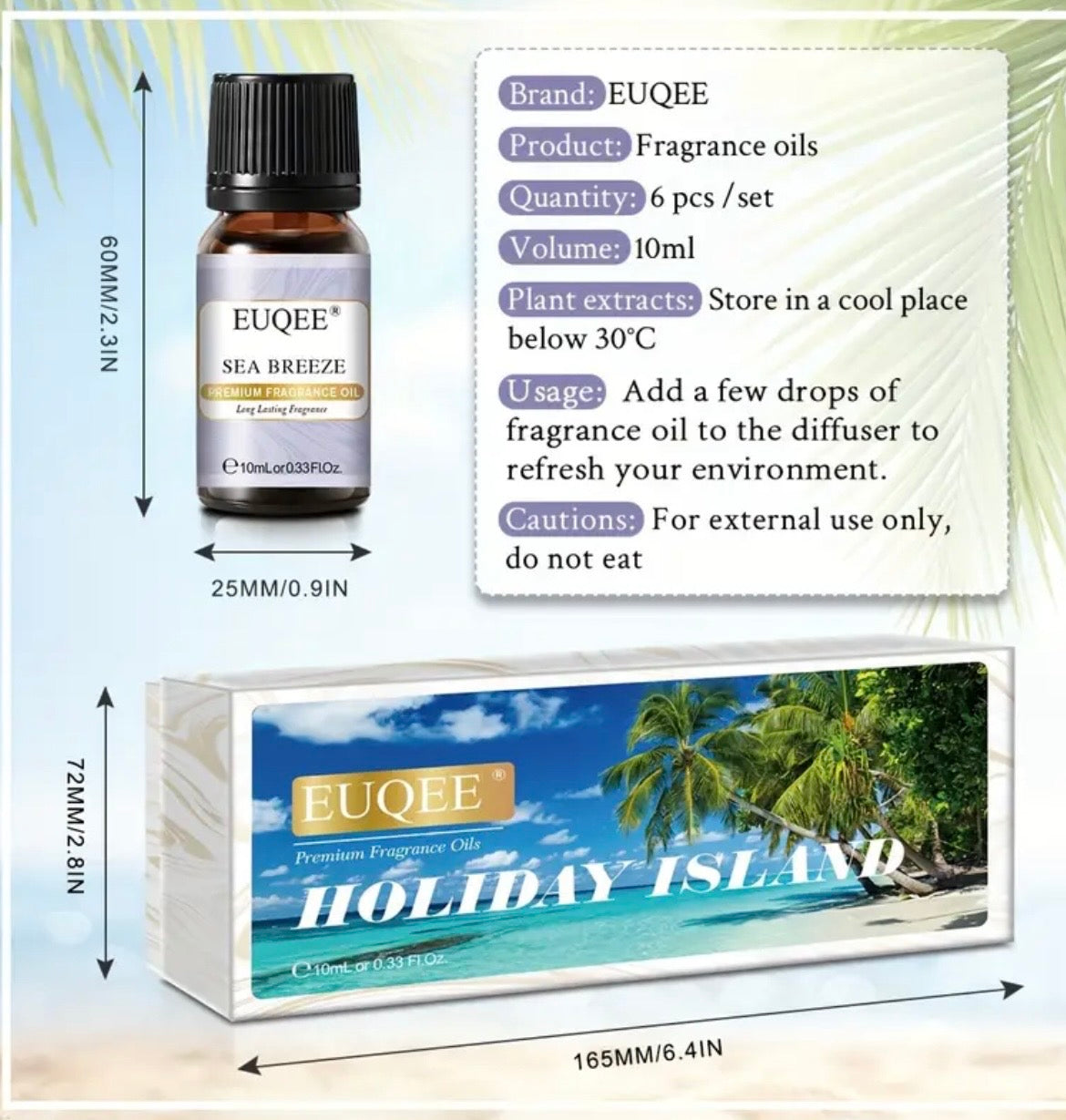 Holiday Island Fragrance Oil Set - 6 Tropical Scents (2oz Each) | Coconut, Pineapple & Beach-Inspired Aromatherapy Oils