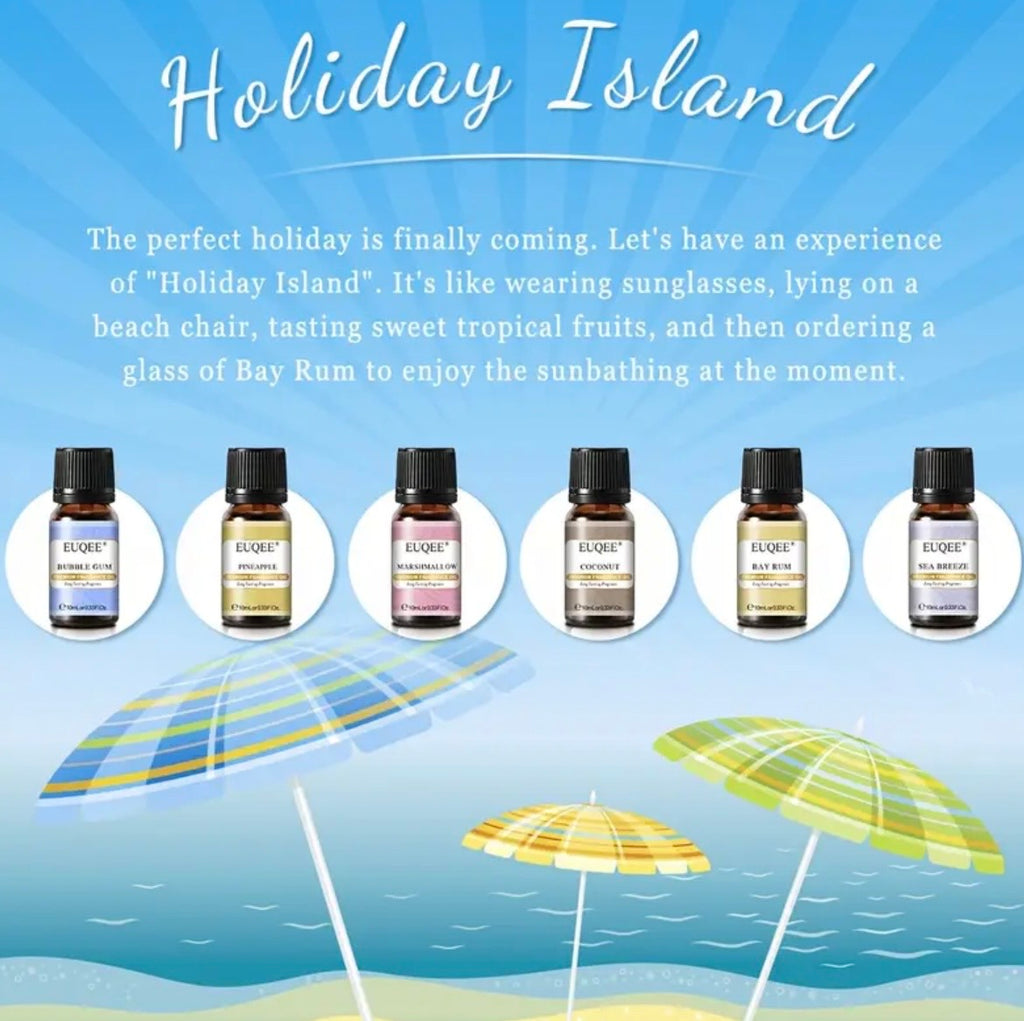 Holiday Island Fragrance Oil Set - 6 Tropical Scents (2oz Each) | Coconut, Pineapple & Beach-Inspired Aromatherapy Oils