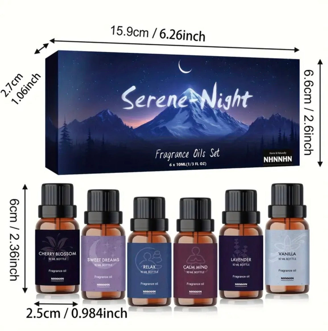 Serene Night Essential Oil Set - 6 Premium Aromatherapy Oils for Diffusers (0.34oz Each) | Lavender, Vanilla & Relaxation Blends