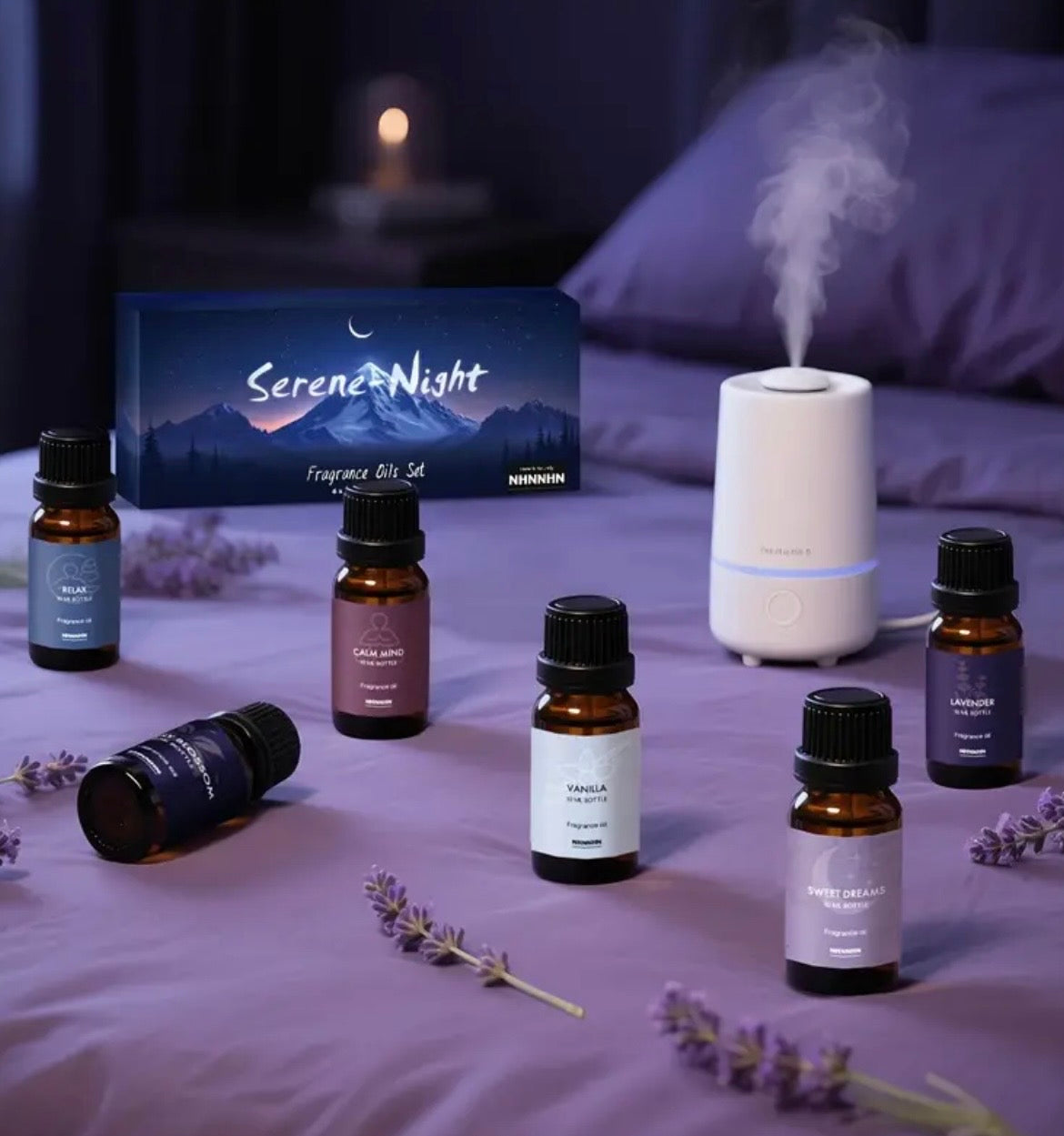 Serene Night Essential Oil Set - 6 Premium Aromatherapy Oils for Diffusers (0.34oz Each) | Lavender, Vanilla & Relaxation Blends