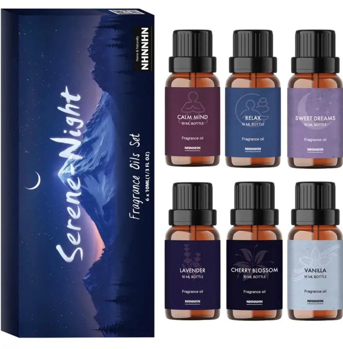 Serene Night Essential Oil Set - 6 Premium Aromatherapy Oils for Diffusers (0.34oz Each) | Lavender, Vanilla & Relaxation Blends